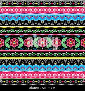 Pakistanische Lkw Art Floral nahtlose Volkskunst Muster, indische Jingle Lkw vektor design, lebendige Ornament mit Blumen und abstrakten Formen Stock Vektor