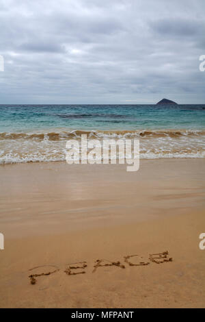 Frieden in Punta Cormoran, Insel Floreana, Galapagos. Stockfoto