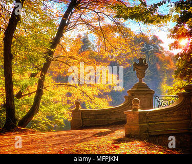 Digitale Kunst: Herbst auf dem Gelände des Schlosses Nymphenburg, München, Bayern Stockfoto