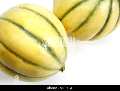 Cavaillon-Melone, Cucumis Melo, Obst auf weißem Hintergrund Stockfoto