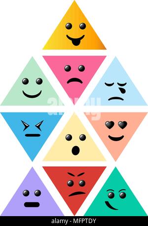 Set Smiley Pyramide. Kreative Cartoon Stil lächelt mit Diff Stock Vektor