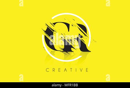 GR Schreiben Logo mit Vintage Grundge Design. Zerstörte Zeichnung elegante Schreiben Symbol Vektor. Stock Vektor