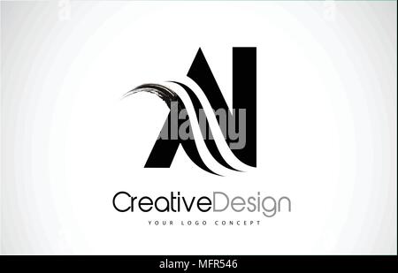 AI EIN ICH kreativ Moderne Schwarze Buchstaben Logo Design mit Pinsel Swoosh Stock Vektor
