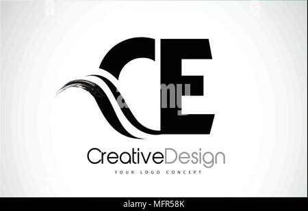 CE-C E kreative Moderne Schwarze Buchstaben Logo Design mit Pinsel Swoosh Stock Vektor