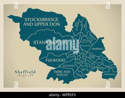 Moderne Stadtplan - Sheffield City von England mit Stationen und Titel UK Stock Vektor