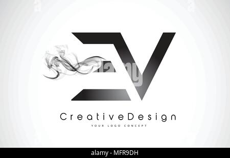 EV Schreiben Logo Design mit schwarzen Rauch. Kreative moderne Rauch Buchstaben Vektor Icon Logo Illustration. Stock Vektor