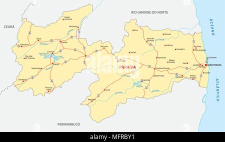 Straße Vektorkarte des brasilianischen Bundesstaat Paraíba Stock Vektor