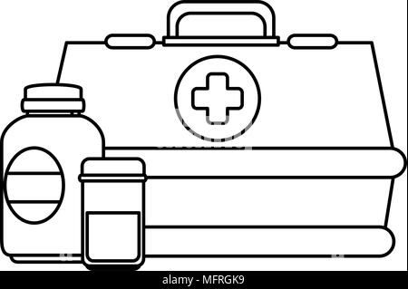 Medizinische Box mit Flaschen Drogen Vector Illustration Design Stock Vektor