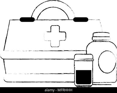 Medizinische Box mit Flaschen Drogen Vector Illustration Design Stock Vektor