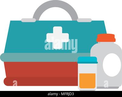 Medizinische Box mit Flaschen Drogen Vector Illustration Design Stock Vektor
