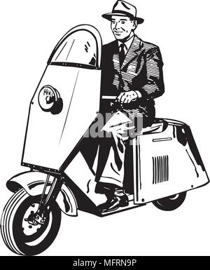 Mann, Motorroller - Retro Clipart Illustration Stock Vektor