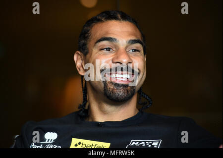 David Haye in den Medien Tag im Park Plaza Riverbank London. Stockfoto