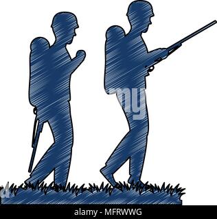 Soldaten mit Gewehren silhouette Vector Illustration Design Stock Vektor