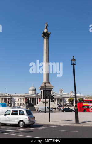 Nelson Säule, Trafalgar Square, London, UK. Stockfoto