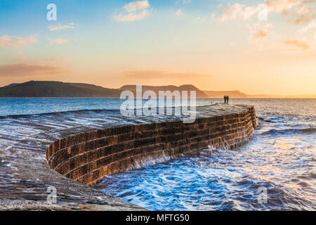 Sonnenaufgang über dem Cobb in Lyme Regis in Dorset. Stockfoto