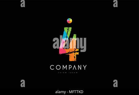 Nummer 4 logo Icon Design mit grunge Textur und Rainbow farbige Muster Stock Vektor