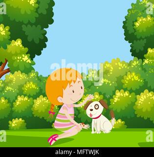 Mädchen spielen mit Hund im Garten Abbildung Stock Vektor
