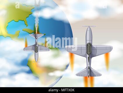 Flugzeug über der Erde Top View Abbildung Stock Vektor