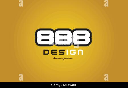 Design von bold Zahl Ziffer Nummer 888 mit weißer Farbe und schwarze Kontur auf gelben Hintergrund geeignet für ein Unternehmen oder ein Geschäft Stock Vektor