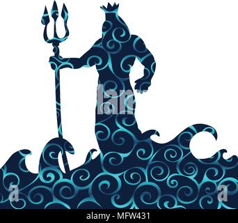 Poseidon Gott Muster Silhouette der antiken Mythologie Fantasy. Vector Illustration. Stock Vektor