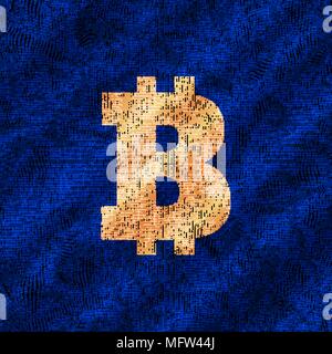 Golden bitcoin Zeichen auf der digitalen fließenden Struktur. Vector Illustration. Stock Vektor