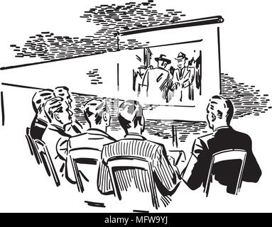 Männer watching Film - Retro Clipart Illustration Stock Vektor
