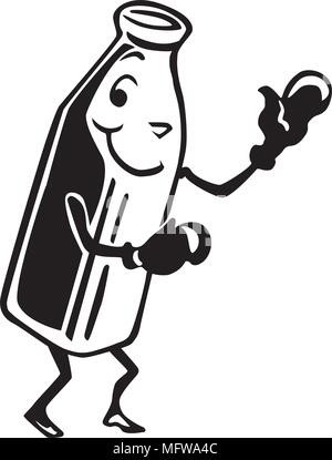 Milchflasche mit Boxhandschuhen - Retro Clipart Illustration Stock Vektor