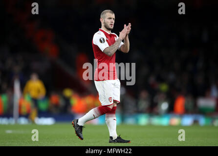 Von Arsenal Jack Wilshere begrüßt die Fans nach der UEFA Europa League Halbfinale, hinspiel Match im Emirates Stadium, London. Stockfoto