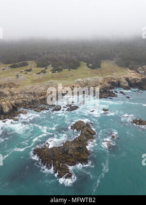 Die kalte, nährstoffreiche Wasser des Pazifischen Ozeans Waschen gegen den felsigen und landschaftlich sehr reizvollen Norden Kaliforniens Küste in Sonoma. Stockfoto