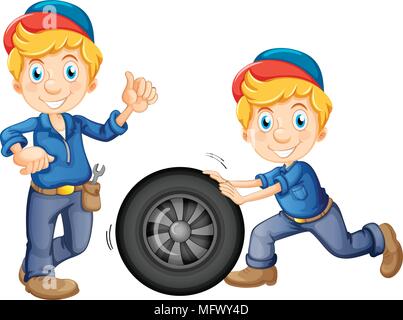 Automechaniker in Uniform auf weißem Hintergrund Abbildung Stock Vektor