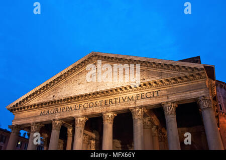 Das Pantheon, ein UNESCO-Weltkulturerbe, wurde ursprünglich während der Regierungszeit des Augustus als Tempel für alle Götter von Rom errichtet und umgebaut, da wir Stockfoto