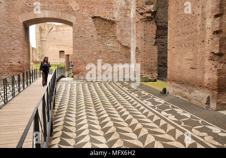 Römische Mosaiken in den Bädern von Caracalla. Sie waren die zweite größte römische öffentliche Bäder und Waren zwischen AD 212 und 216 erbaut und von Kaiser Caracalla. Stockfoto