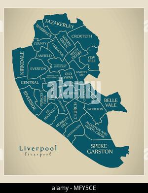 Moderne Stadtplan - Liverpool City von England mit Stationen und Titel UK Stock Vektor