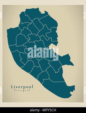 Moderne Stadtplan - Liverpool City von England mit Stationen in Großbritannien Stock Vektor