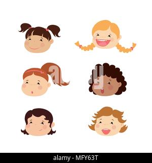 Emoticon Icons Set von nettes Mädchen mit verschiedenen Emotionen, auf weissem, Vector Illustration isoliert Stock Vektor