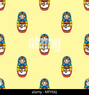 Nahtlose Textur mit lustigen russischen Puppen - Matrjoschka. Vector Illustration Stock Vektor