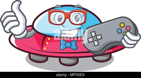 Gamer ufo Maskottchen Cartoon Stil Stock Vektor