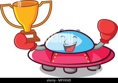 Boxing Sieger ufo Maskottchen Cartoon Stil Stock Vektor