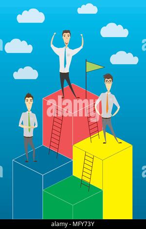 Das Wachstum des Unternehmens oder die Karriereleiter, cartoon Geschäftsmann Stock Vektor