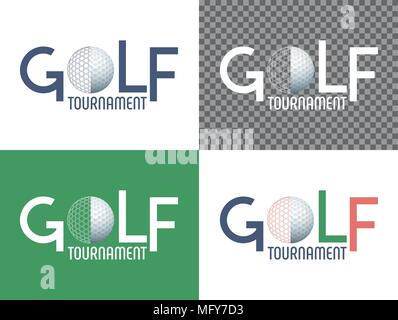 Golfturnier mit Kugel auf die vier verschiedenen Hintergründen. Vector Illustration. Stock Vektor