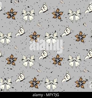 Bögen und Polka Dot nahtlose Muster. Schwarz und weißen, eleganten retro Hintergrund. Stock Vektor
