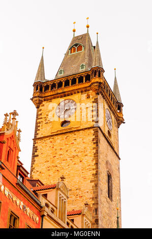 Astronomische Uhr in Prag, oder Prager Orloj, ist eine mittelalterliche astronomische Uhr in Prag, Hauptstadt der Tschechischen Republik. Stockfoto