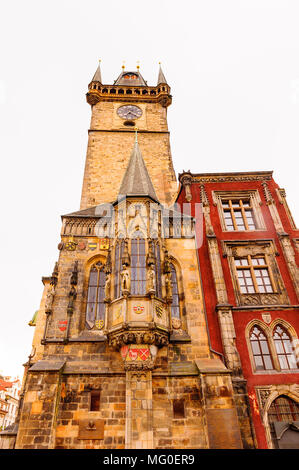 Astronomische Uhr in Prag, oder Prager Orloj, ist eine mittelalterliche astronomische Uhr in Prag, Hauptstadt der Tschechischen Republik. Stockfoto