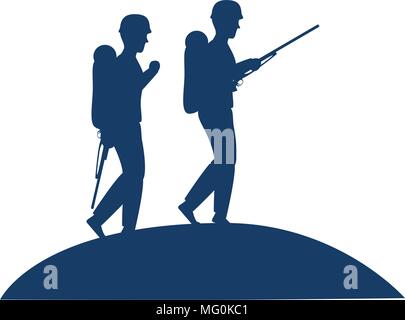 Soldaten mit Gewehren silhouette Vector Illustration Design Stock Vektor