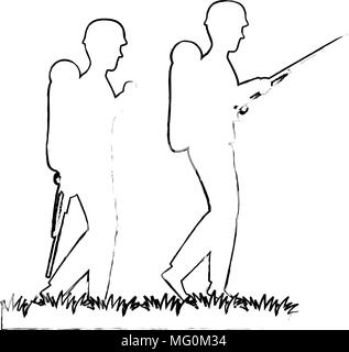 Soldaten mit Gewehren silhouette Vector Illustration Design Stock Vektor