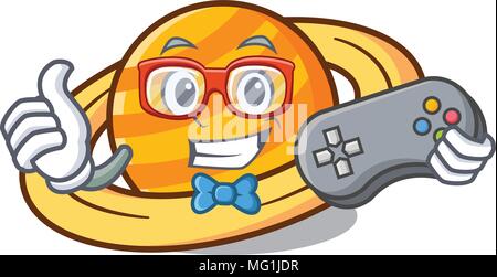 Gamer Planeten saturnus Maskottchen Karikatur Stock Vektor