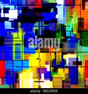 Farbenfrohe abstrakte Muster. Mondrian Stil. 3D-Rendering Stockfoto