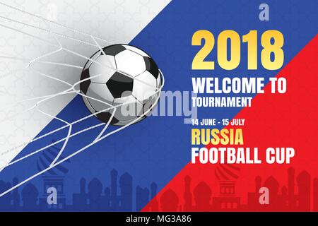 Fußball WM 2018 Hintergrund der Fußball-Sport Design. Verwenden Sie für Web Banner, Anzeigen, Poster, Plakat, Broschüre, Flyer, Cover, Karten, Einladungen. Stock Vektor