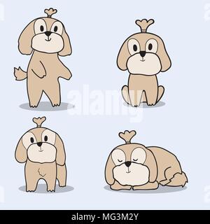 Cute doodle Handzeichnung Shih Tzu Hund auf blauem Hintergrund. Stock Vektor