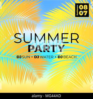 Tropischer Sommer Beach Party Poster Vorlage mit Palmen und Meer Hintergrund Stock Vektor